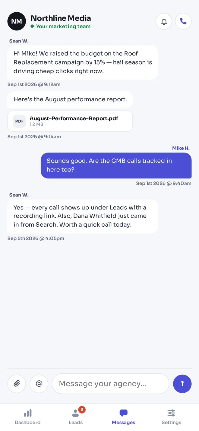 Messages between the client and the agency